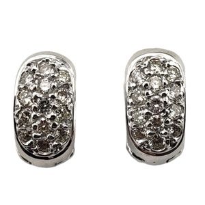 Vintage 14 Karat White Gold Diamond Huggie Earrin… - image 1